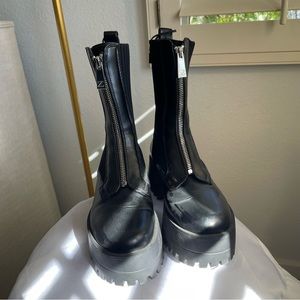 Zara Black Faux Leather Zip Booties with Chunky Heel